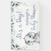 Babydusche Elefant ITS A BOY Botanical Blue Banner (Vertikal)