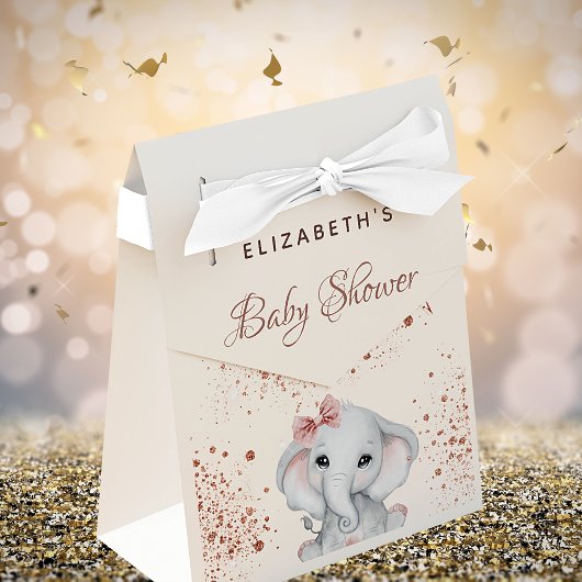 Babydusche Elefant Rose Gold Rosa Glitzer Geschenkschachtel