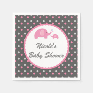 Babydusche Elefanten Rosa Grau & Weiß Serviette