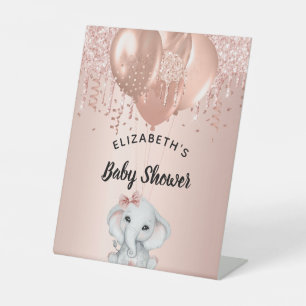 Babydusche Elefanten Rose Goldballons Sockelschild