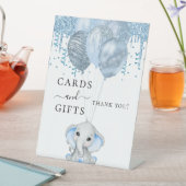 Babydusche Elefantenjunge blaue Ballons weiße Gesc Sockelschild (In Situ)