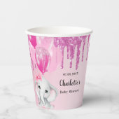 Babydusche Elefantenmädchen Rosa Glitzer Tropfen Pappbecher (Vorderseite)