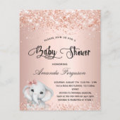 Babydusche Elefantenmädchen Rose Einladung (Vorderseite)