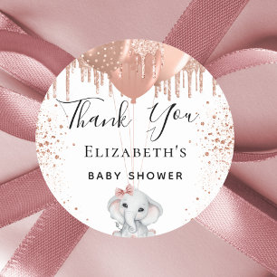 Babydusche Elefantenmädchen Rose Gold Glitzer Dank Runder Aufkleber