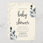 Babydusche Elegant Botanisch mit Confetti Einladung (Vorne/Hinten)