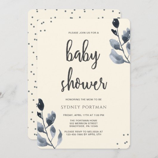Babydusche Elegant Botanisch mit Confetti Einladung (Vorne/Hinten)