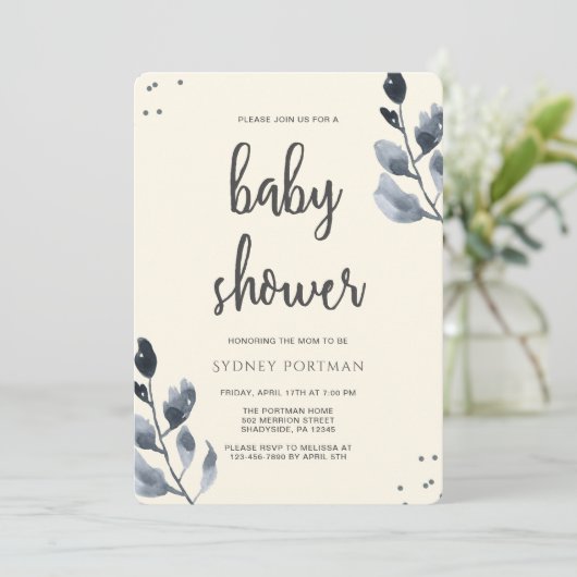 Babydusche Elegant Botanisch mit Confetti Einladung (Stehend Vorderseite)