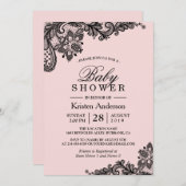 Babydusche Elegant Rosa Schwarze Schnürsenkel Einladung (Vorne/Hinten)