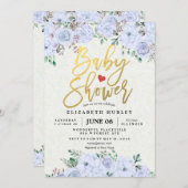 Babydusche Elegante Aquarell Blütenschrift Gold Sc Einladung (Vorne/Hinten)