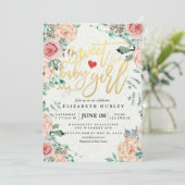 Babydusche Elegante Aquarell Blütenschrift Gold Sc Einladung (Stehend Vorderseite)