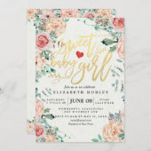 Babydusche Elegante Aquarell Blütenschrift Gold Sc Einladung (Vorne/Hinten)