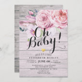 Babydusche Elegante Aquarellfarben Rustikales Holz Einladung (Vorne/Hinten)