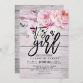 Babydusche Elegante Aquarellfarben Rustikales Holz Einladung (Vorne/Hinten)