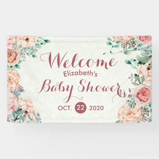 Babydusche Elegante Chic Pink Aquarellblume Banner (Horizontal)