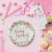 Babydusche Elegante Chic Pink Aquarellblume Pappteller (Party)