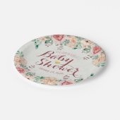 Babydusche Elegante Chic Pink Aquarellblume Pappteller (Schrägansicht)