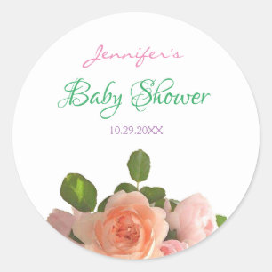 Babydusche Elegante handgeschriebene Aquarellblume Runder Aufkleber