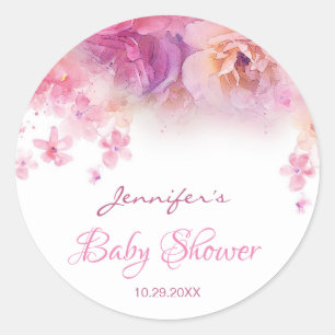 Babydusche Elegante Handschrift Wasserfarben Blume Runder Aufkleber