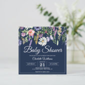 Babydusche Elegante Wildblumen Navy Blue Floral Einladung (Stehend Vorderseite)