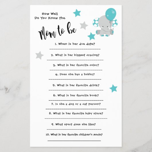 Babydusche Elephan Wie gut Sie die Karte kennen (Vorne)