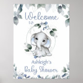 Babydusche Elephant Begrüßungszeichen Blau Poster (Vorne)