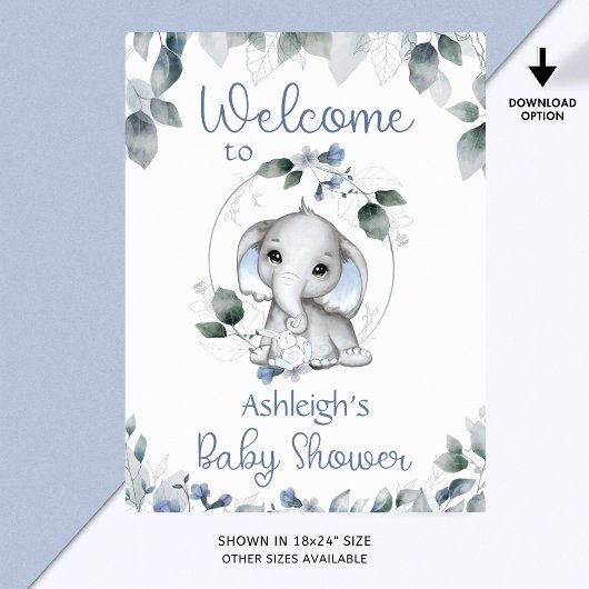 Babydusche Elephant Begrüßungszeichen Blau Poster