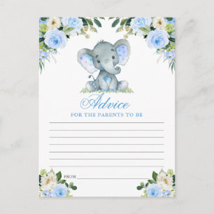 Babydusche Elephant Blue Floral Advice Card Postkarte