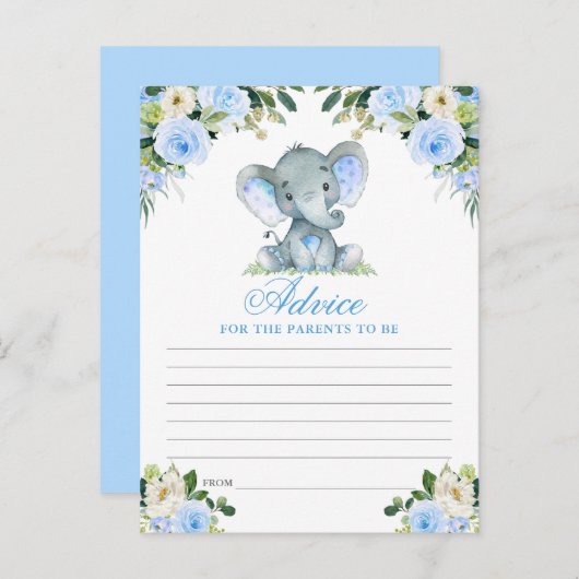 Babydusche Elephant Blue Floral Advice Card Postkarte (Vorne/Hinten)