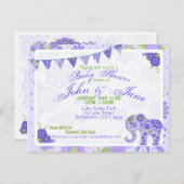 Babydusche Elephant Blume Lila Einladungspostkarte (Vorne/Hinten)