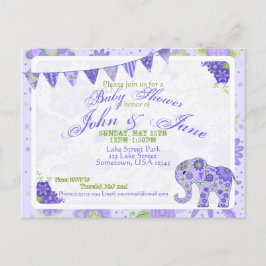 Babydusche Elephant Blume Lila Einladungspostkarte