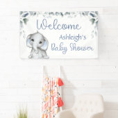 Babydusche Elephant Watercolor Botanical Blue Banner (Insitu)