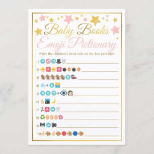 Babydusche Emoji Pictionary Game Pink Gold Stars Einladung