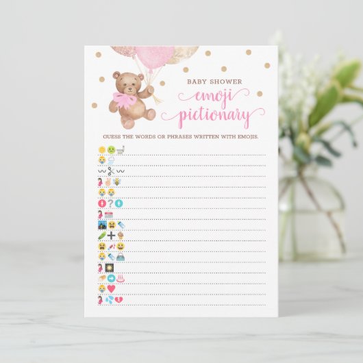 Babydusche Emoji Pictionary Game Teddy Bear Card Einladung (Stehend Vorderseite)