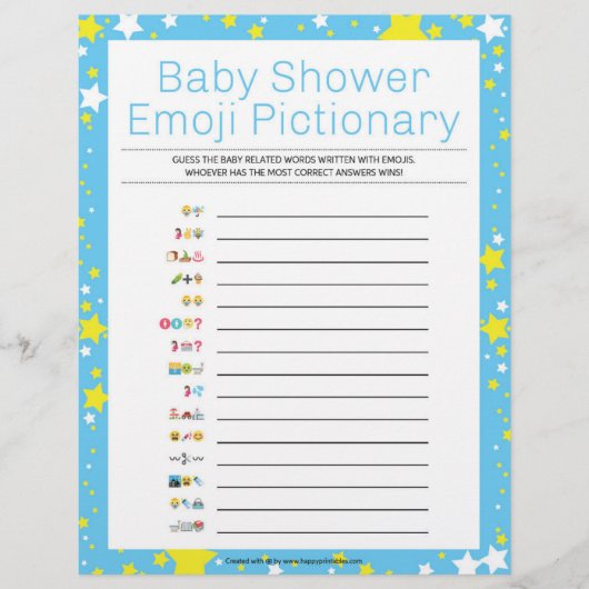 Babydusche Emoji Pictionary [Starry Night Blue] Briefbogen (Vorderseite)
