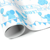 Babydusche Es ist ein Baby Blue Elephant Wrapping Geschenkpapier (Rolleneckpunkt)