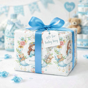 Babydusche Es ist ein blaues Faltpapier für Jungen Geschenkpapier