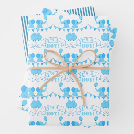Babydusche Es ist ein junger blauer Elefant Geschenkpapier Set (Beispiel)