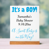 Babydusche Es ist ein junger blauer Name Acrylschild (Neutral)