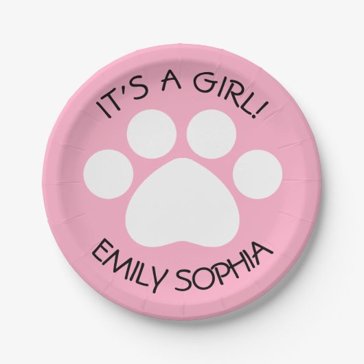 Babydusche - Es ist ein Mädchen - Print-Thema Paw Pappteller (Vorderseite)