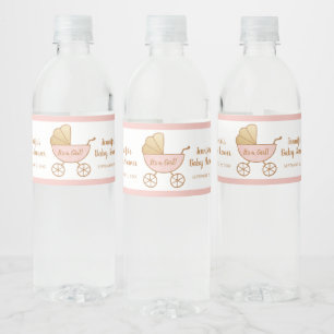 Babydusche Es ist ein Mädchen Retro Rosa Carriage Wasserflaschenetikett
