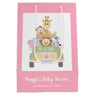 Babydusche Es ist ein Mädchen Safari Pink Vielen Mittlere Geschenktüte