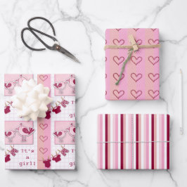 Babydusche Es ist eine Girl Pink Birds Geschenkpapier Set