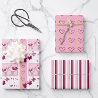 Babydusche Es ist eine Girl Pink Birds Geschenkpapier Set