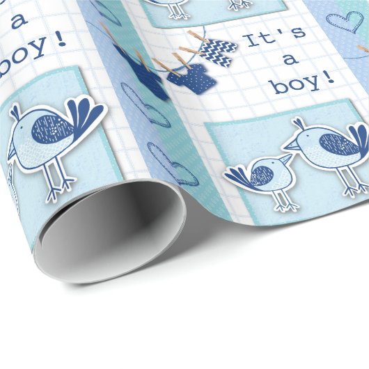 Babydusche Es ist eine junge Blauvögel Geschenkpapier (Rolleneckpunkt)