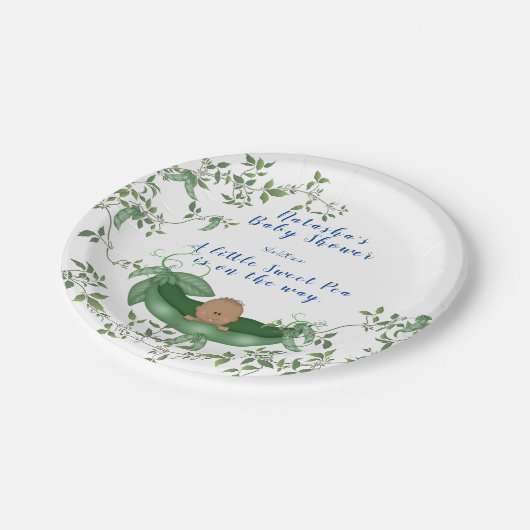 Babydusche Ethnisch, Pea Pod, süße Pea Vines Pappteller (Schrägansicht)