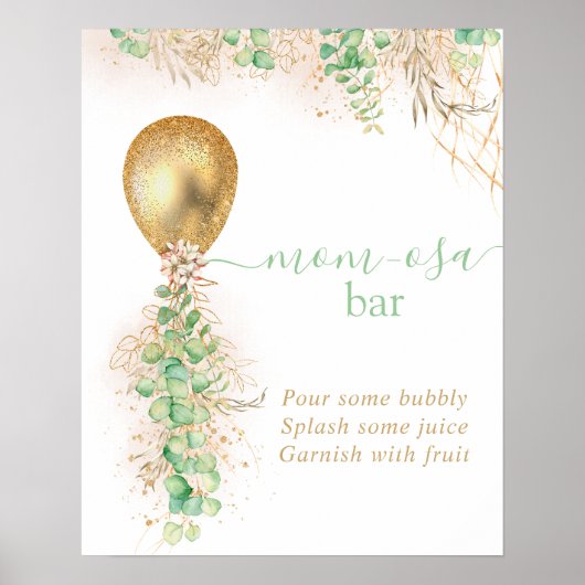 Babydusche Eucalyptus Balloon Momosa Bar Poster (Vorne)