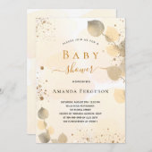 Babydusche eucalyptus Glitzer Goldfall Einladung (Vorne/Hinten)