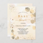Babydusche eucalyptus Glitzer Goldfall Einladungspostkarte (Vorne/Hinten)