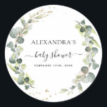 Babydusche Eucalyptus Greenery Boho Rustic Runder Aufkleber<br><div class="desc">Fügen Sie Ihrer Eukalyptus Boho Baby Shower eine Touch rustikaler Eleganz mit unseren Eukalyptus Boho Baby Shower Round Stickers hinzu. Diese Aufkleber sind die perfekte Art, Ihre Lieblinge, Umschläge und Dekoration zu personalisieren, um Ihre Feier mit natürlicher Schönheit und einer böhmischen Touch zu bereichern. Jeder Aufkleber in dieser Kollektion verfügt...</div>