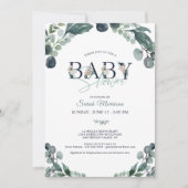 Babydusche Eucalyptus Greenery Navy Blue Einladung (Vorderseite)